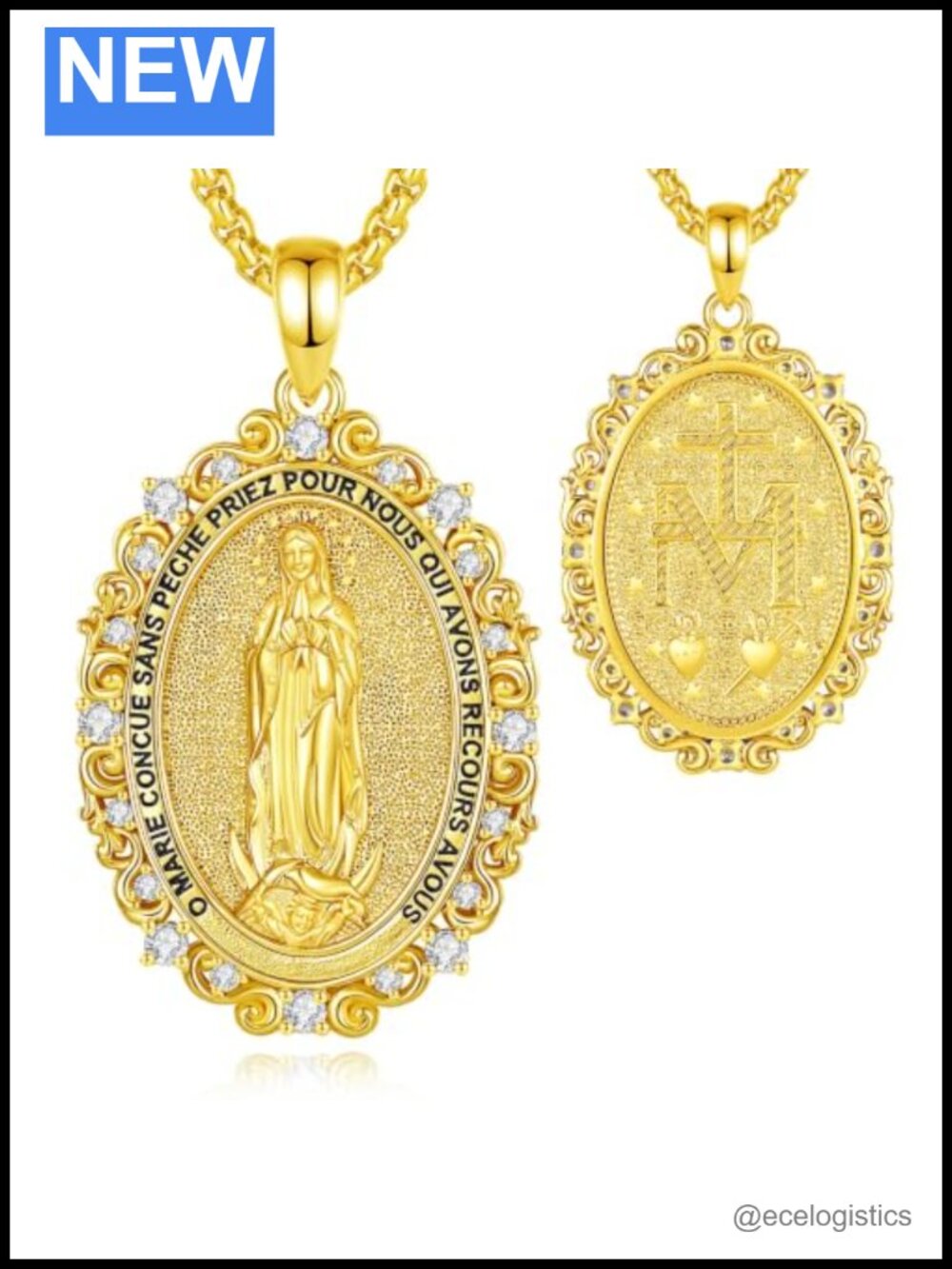 Miraculous Medal Necklace Gold Plated Virgin Mary Pendant Catholic Religious